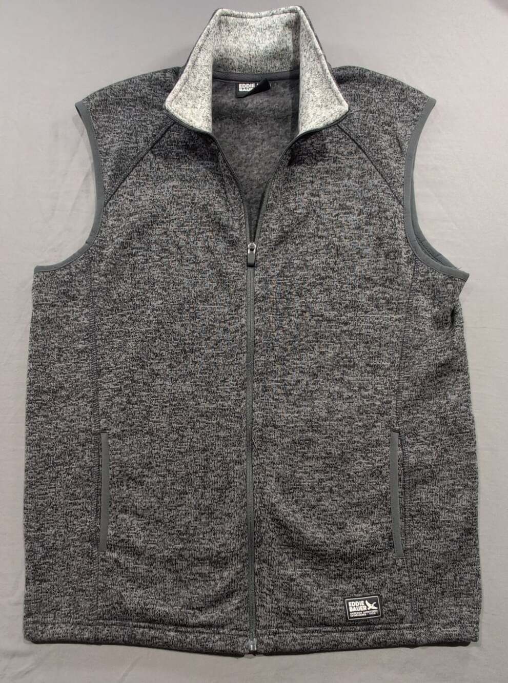 Eddie Bauer Fleece Vest Size M Gray Heather Full Zip Mock Neck Outerwear
